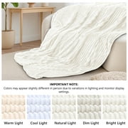 Lux Decor Striped Cozy Throw Blanket, Ultra Soft Lightweight Warm Fleece Blanket for Couch, Bed & Travel, All Season Comfort, Off White