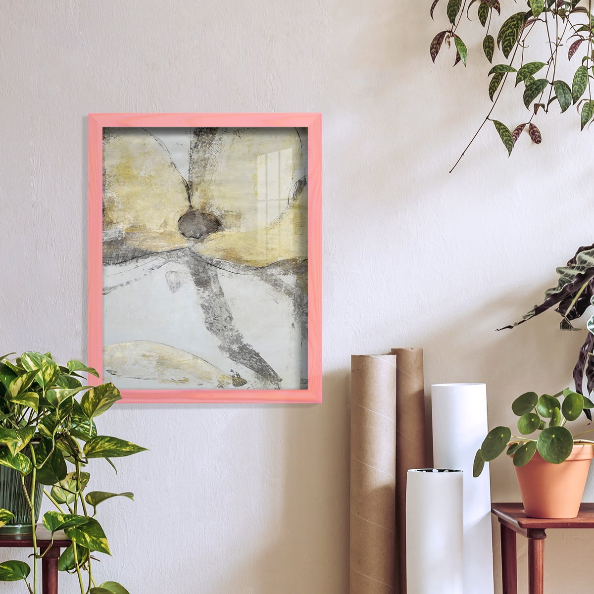 Une Fleur I - Framed Print w/glass - Sunset Pink