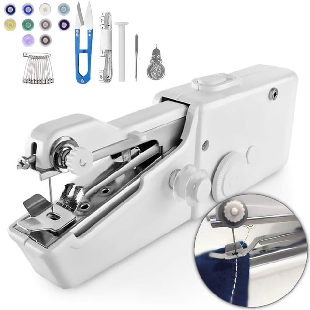 29 PCS Handheld Sewing Machine, Mini Sewing Machine for Beginners and Adults, Portable Sewing Machine Handheld Easy to Use and Fast Stitch Suitable for DIY, Clothes,Travel,White
