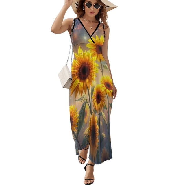 Vestido De Noche De Lujo Sin Mangas Para Mujer, Sunflower Vestido De Fiesta