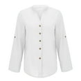thumbnail image 4 of Kilaqueen Womens Casual Button Down Shirts V Neck Long Sleeve Loose Fit Plain Work Blouse Tops Trendy Lightweight Dressy Tops, 4 of 7