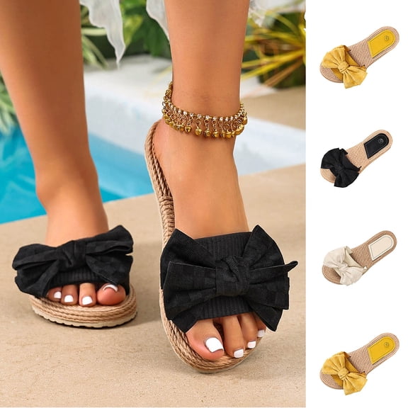 Miluxas Women's Open Toe Slip On Sandals Bow Decor Lightweight Flat Summer Casual Slides Orange 8.5(41)