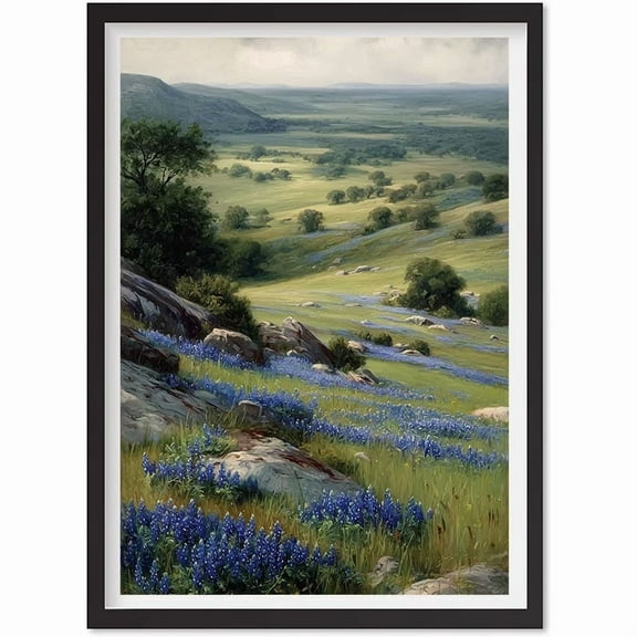 Bluebonnet Field Printable Art | Vintage Texas Wildflower Painting | Rustic Farm, Matte Canvas Stretched, Posters for Room Bedroom Living Room Bathroom Wall Decor, Posters & Art Prints, Gift.