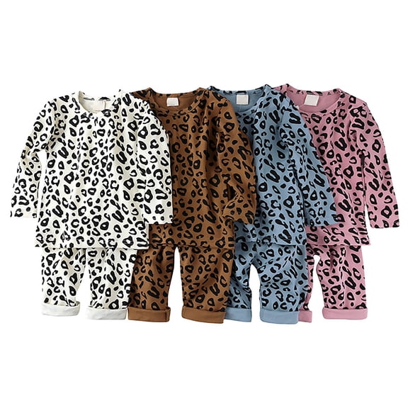 ibiyuan Baby Girl Clothes 6-12 Months Outfits Toddler Leopard Print 2 Piece Outfit, Long Sleeve Tee Top Casual Pants Daily Wear Set School Clothes For Girls