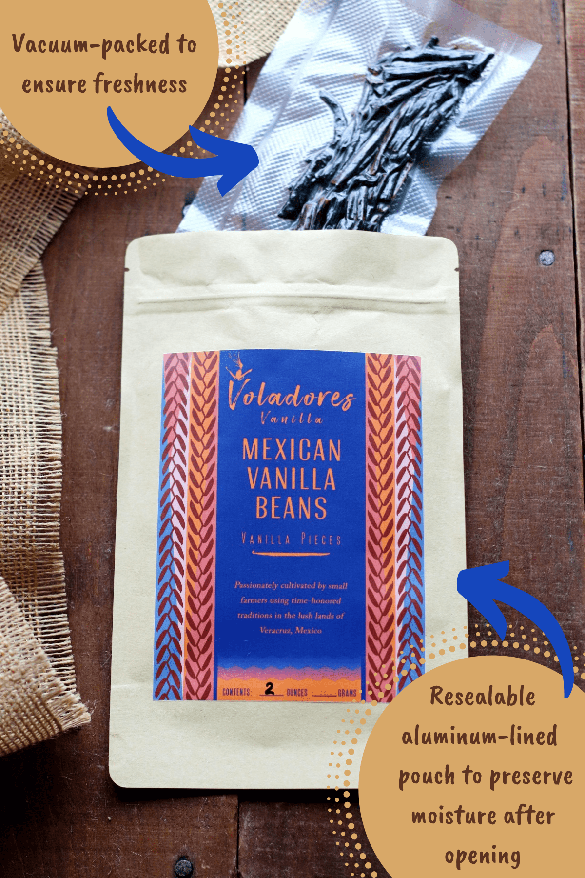 2 oz Mexican Vanilla Bean Pieces - Voladores Vanilla