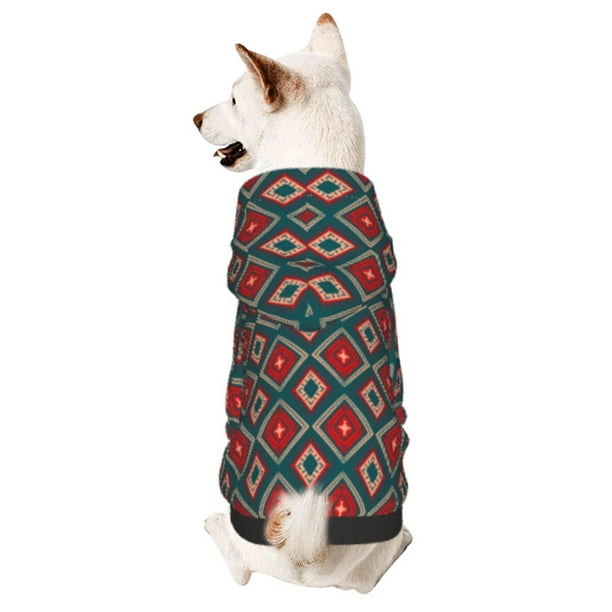 Balery Red And Orange On Blue Teal Sudadera con Capucha para Perros Pequeños – Ropa para Mascotas, Disfraz para Perros y Gatos, Ideal para Fiestas y Cosplay-X-Small