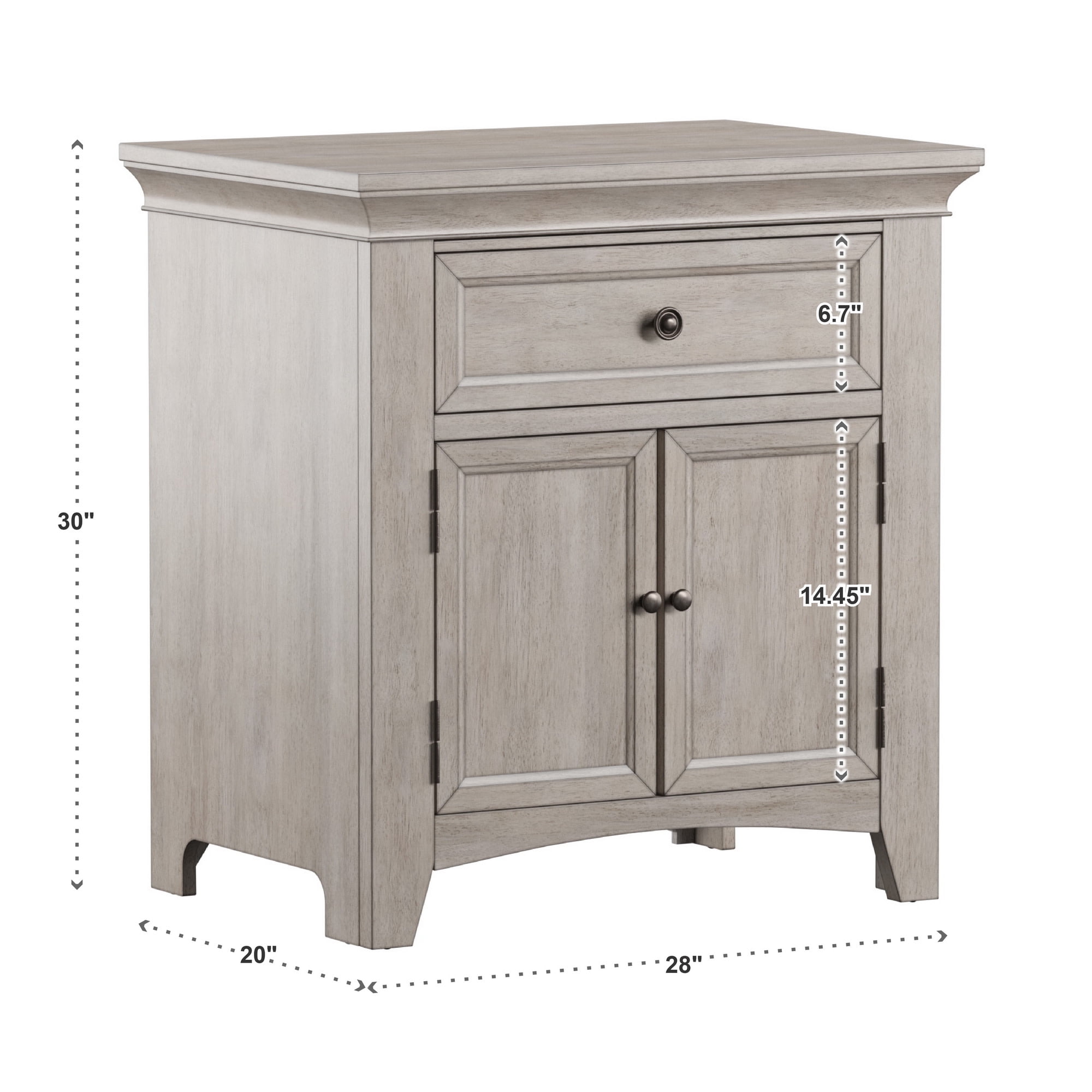 Weston Home Crestler Classic Cupboard Nightstand with 1-Drawer & Charging Station, Antique White