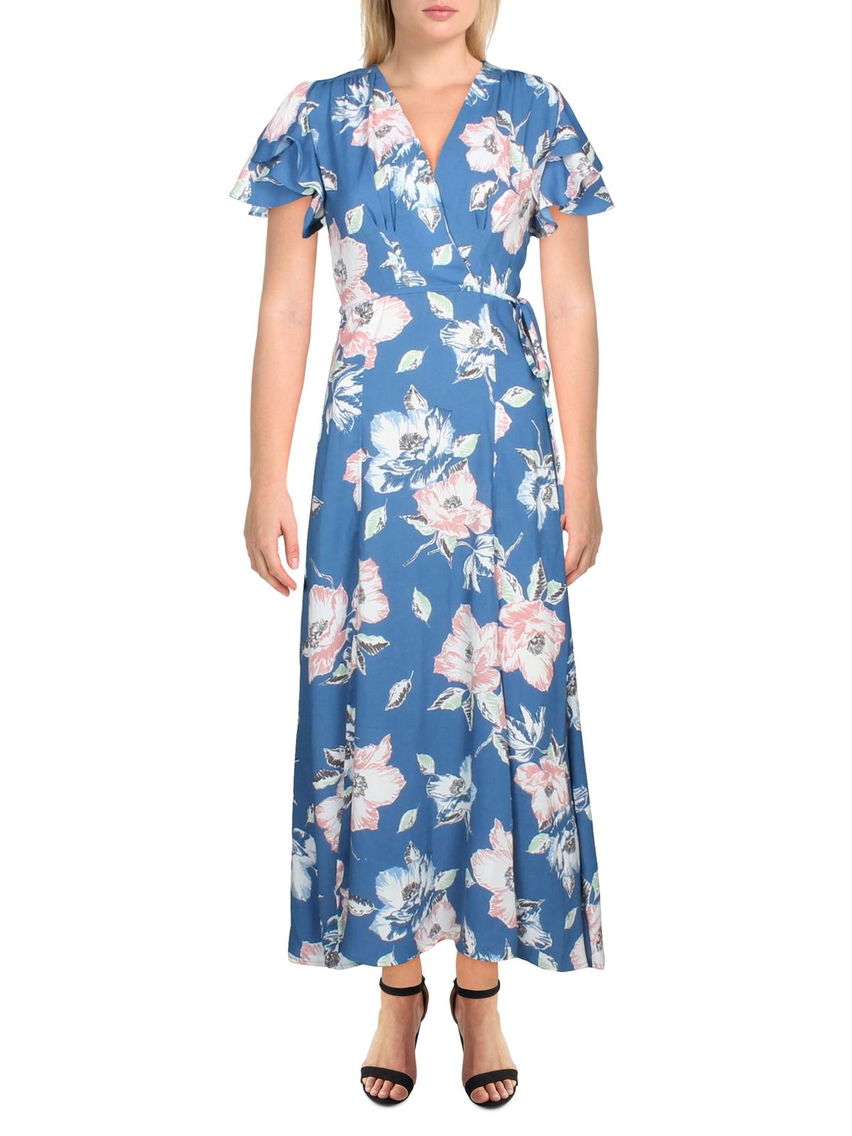 French Connection Womens Cari Floral Print Surplice Maxi Dress Blue 4 -  Walmart.com
