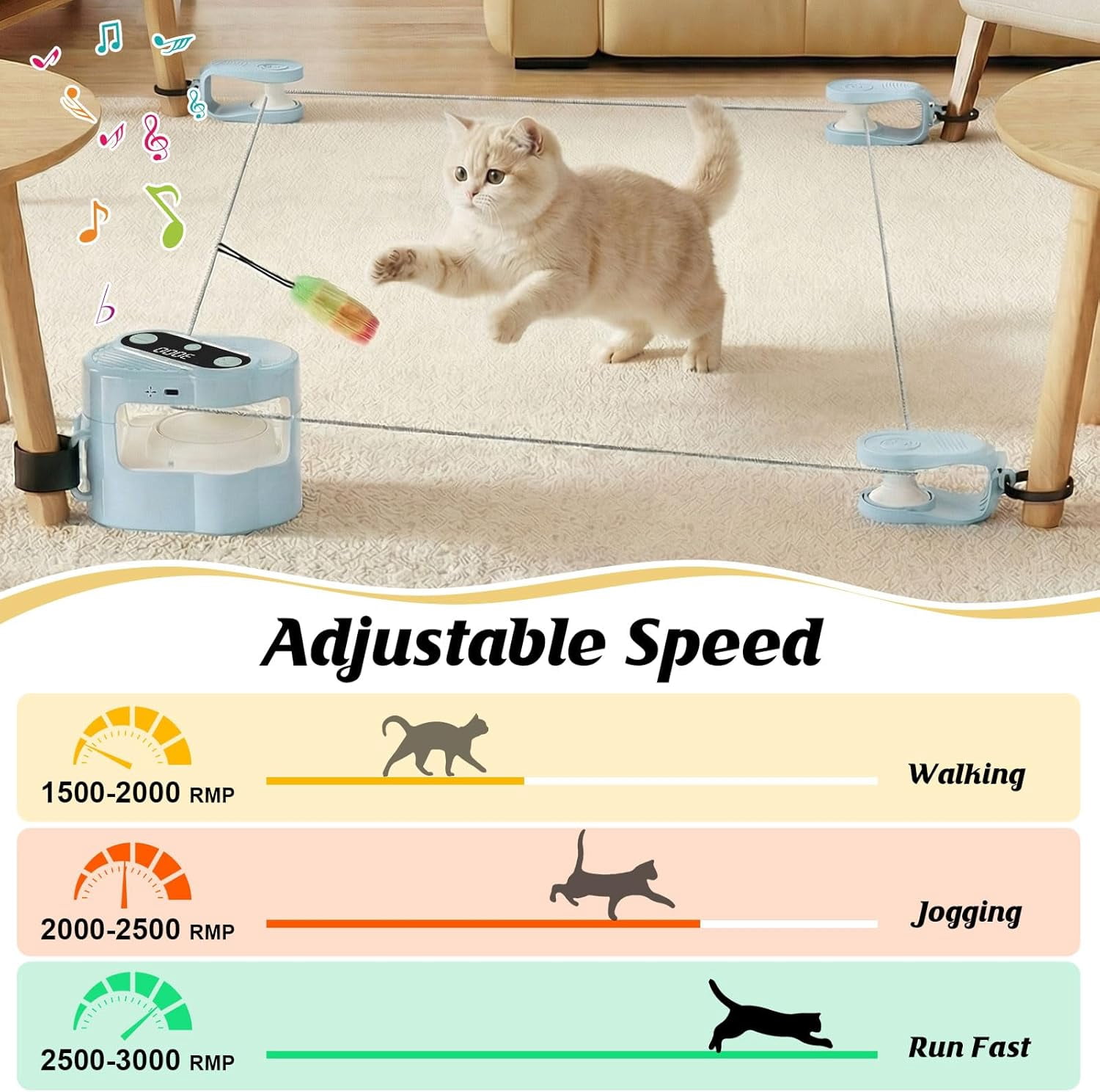 Interactive Chase Toys, Automatic/Remote Control Cat Chasing Toy for Indoor Cats, Adjustable Speed Cat Treadmill, Imitate The Sound of Bird for Bored Cats to Play, Exercise/Blue