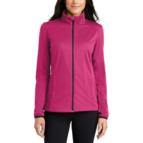 Just Blanks Ladies Active Soft Shell Jacket Breathability Rating Reverse Coil Zipper, Pink Azalea, 4XL