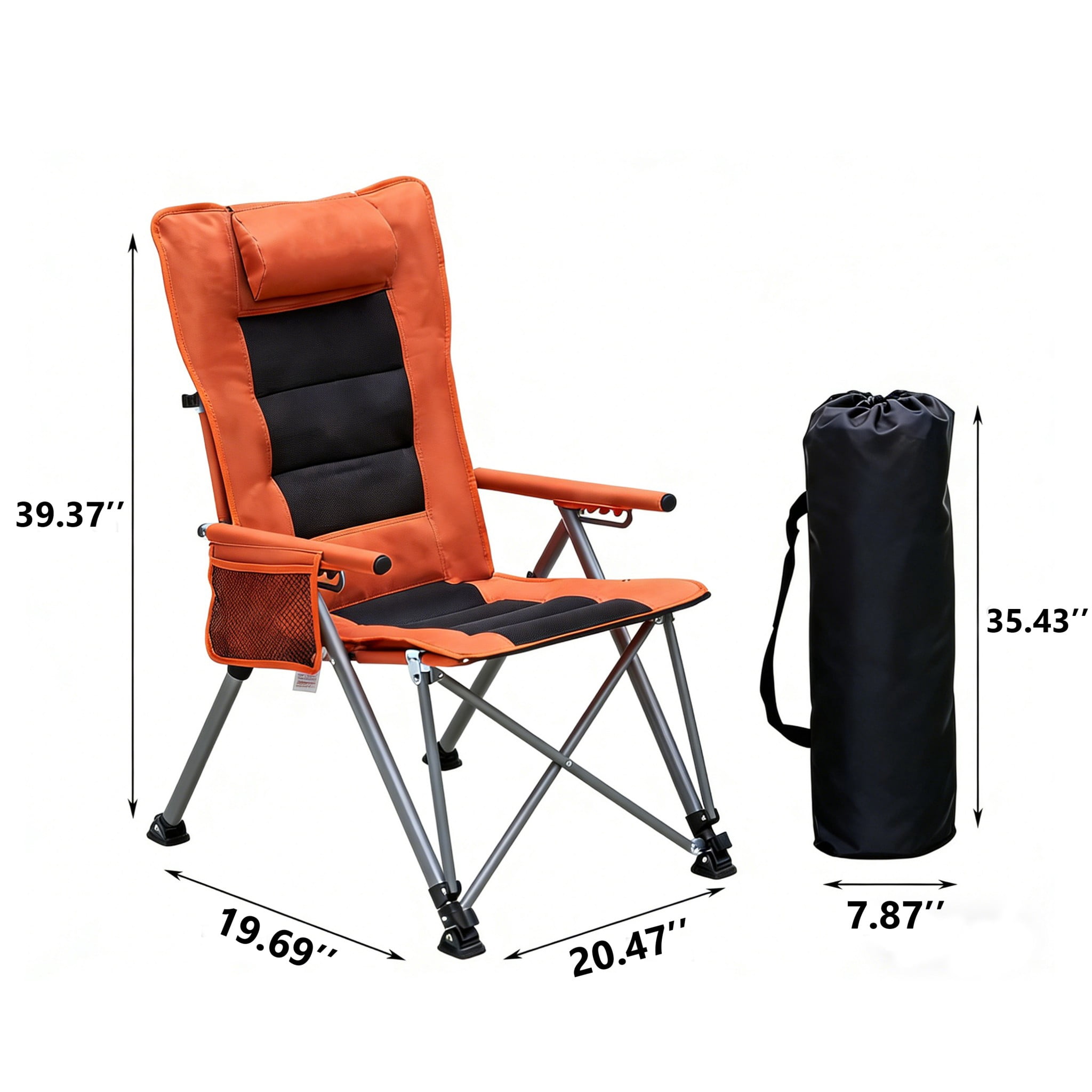 Folding Camping Chair, 5-Position Reclining High Back Outdoor Lounge Seat with Carry Bag