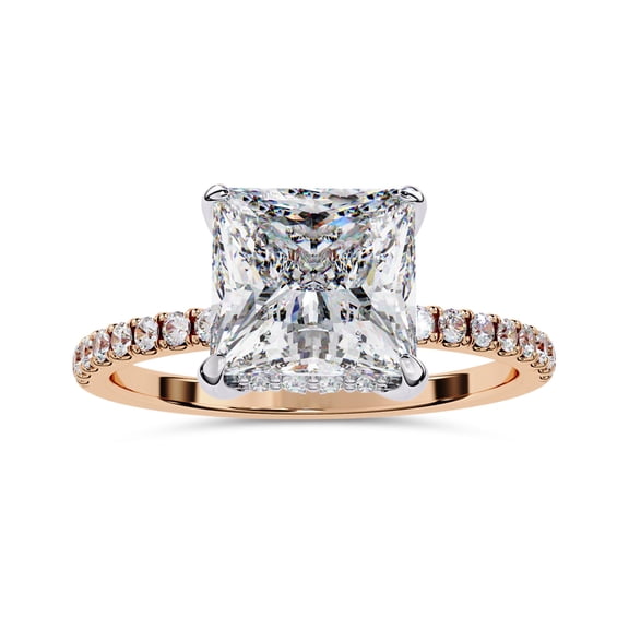 AFFY Hidden Halo Solitaire Engagement Rings for Women, Center 7.5mm Princess Cut Lab Created Moissanite Half Eternity Wedding Ring in 10K Solid Rose Gold Size-10