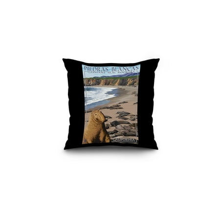 Piedras Blancas Elephant Seal - Piedras Blancas Elephant Seal Rookery - California - Lantern Press Poster (16x16 Spun Polyester Pillow, Black Border)