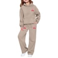 thumbnail image 2 of Glisme Toddler Kids Girls Outfit Set Cherry Print Long Sleeve Hooded Tees With Pants Set Breathable Girls Outfit Size 2-3 Years Khaki, 2 of 4