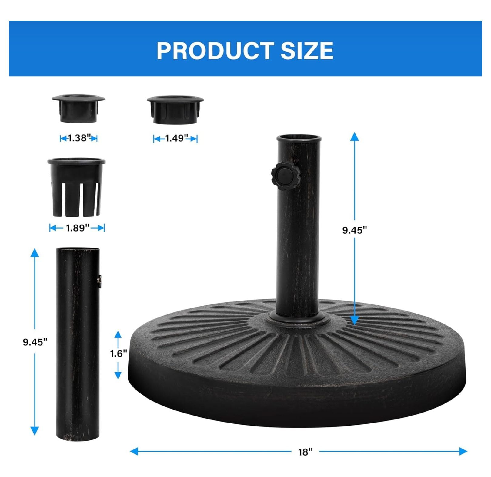 30.86lbs 18.11" Market Umbrella Base Heavy Duty Round Stand for Patio Outdoor, Deck, Black