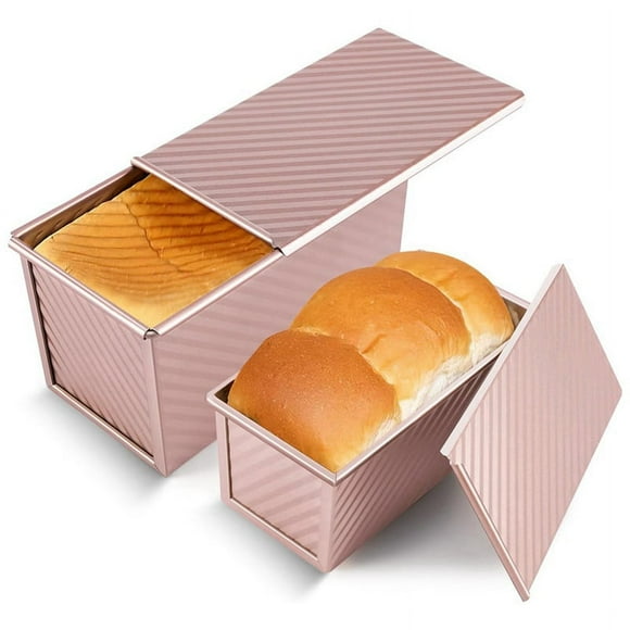 2Pack Pullman Loaf Pan with Lid,Non-Stick Sandwich Bread Loaf Pan,1 Lb/0.5 Lb CapaXL12676