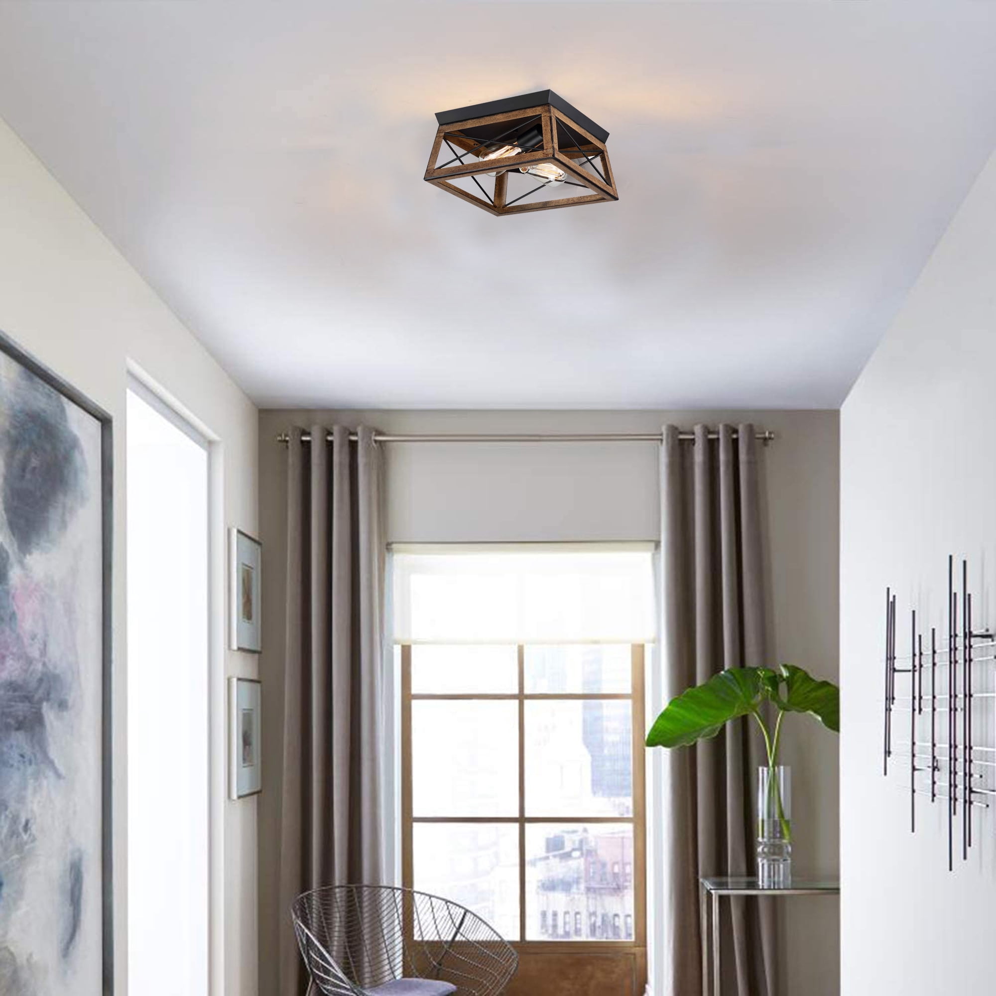2-Light Farmhouse Close to Ceiling Light Fixture, Flush Mount Ceiling Light for Kitchen, Dining Room, Living Room, Hallway