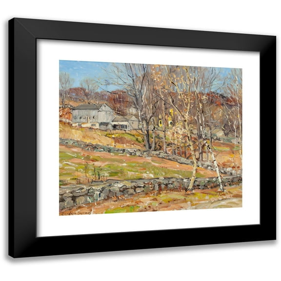 George Gardner Symons 14x12 Black Modern Framed Museum Art Print Titled - Farmstead and Stone Fence