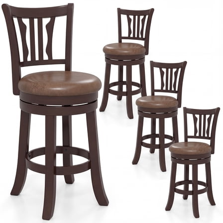 Gymax 26'' Counter Height Swivel Bar Stools Set of 4 w/Back & Faux Leather Seat
