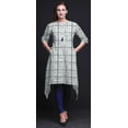 thumbnail image 2 of Bimba Blue Check Shibori Women Kurtas Ethnic Printed Asymmetric Summer Wear Tops For Women Medium, 2 of 6