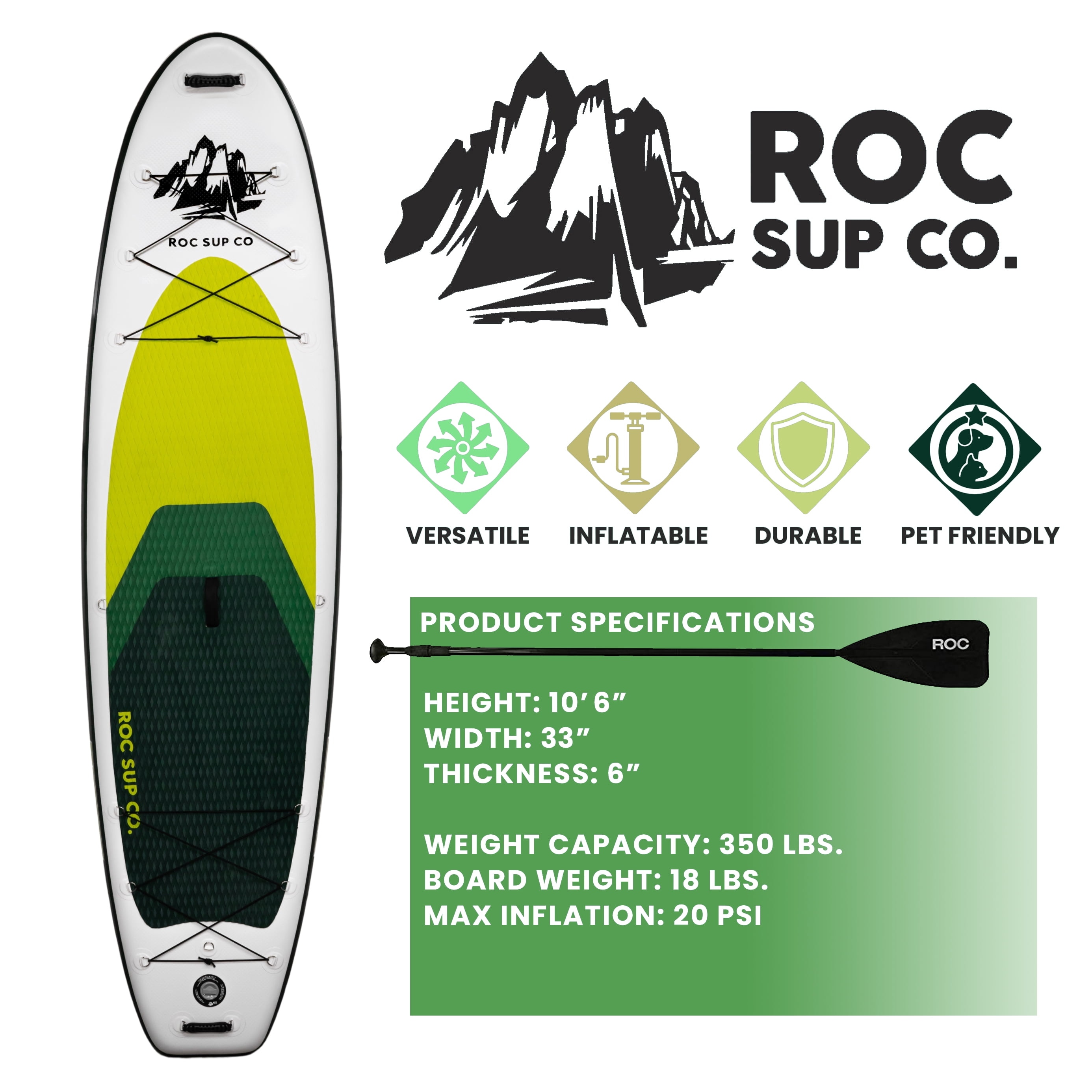 Roc Inflatable Stand Up Paddle Board with Premium sup Accessories