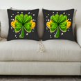 thumbnail image 3 of Set of 2 18x18in Throw Pillow Covers - Black Background with Vibrant Green Four - Leaf Print Yellow Hearts Festive Design, 3 of 8