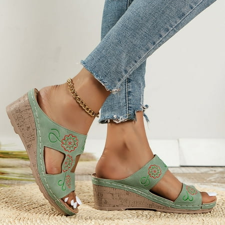 

Vedolay Sandals for Women Casual Summer Sandals for Women Summer Wedge Platform Sandals Closed Toe Braided Buckle Sandals Green 7.5