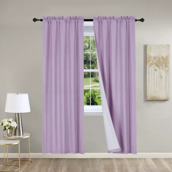 Gorgeous Home Linen 2PC Lilac Solid Matte Color Window Lined Panel Curtain Rod Pocket 37" Width X 108" Length (each) Panel