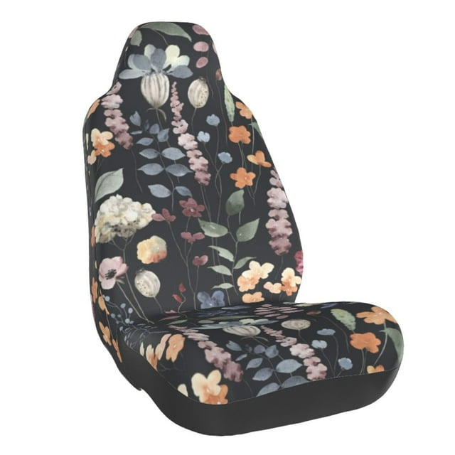 Wukai Wildflower Watercolor 1 Full Set Car Seat Covers with Soft Padding Universal Auto Front Seats Protector and Cushion Mat