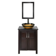 PULUOMIS 24 Inches Traditional Bathroom Vanity with Tempered Glass Sink Top, Wood Single Vessel Sink Bowl Faucet Mirror Set