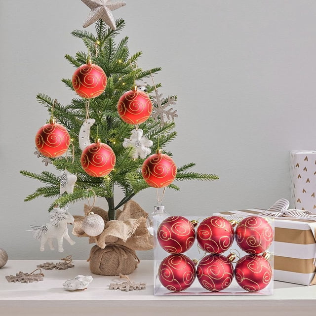 RKSTN Hanging Ball 8cm6pcs Matte Christmas Ball Plastic Christmas Ball Layout Christmas Tree Pendant