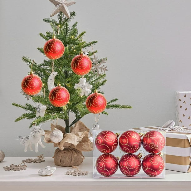 Fiudx Bolas Navideñas Doradas Mate, Adornos de Plástico Irrompibles, Juego de 6, 8 Cm, Decoración Versátil para Árboles, Chimeneas y Mesas, Decoración Navideña, Fácil de Colgar.