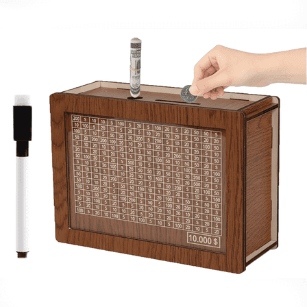 Piggy Bank for Adults & Kids, Money Saving Box Wooden Cash Money Piggy Bank, 10000 Savings Challenge Box,Coin Bank Toys Gift