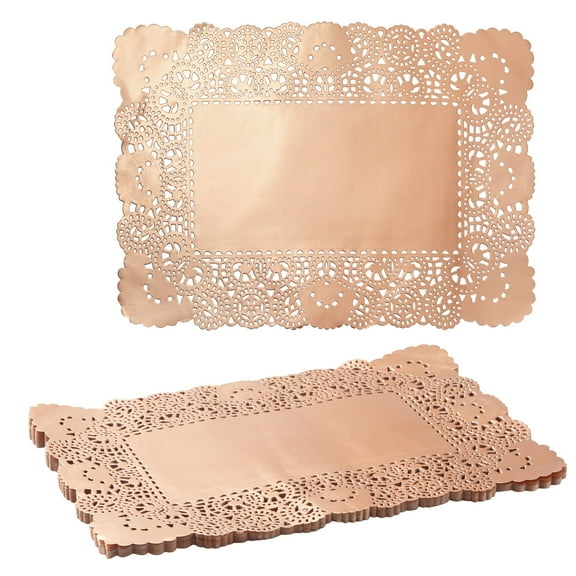 Lace Paper Doilies, Rose Gold Foil Placemats (14 x 10 In, 60 Pack)