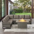 thumbnail image 2 of POCASSY 4PCS Outdoor Furniture Set with Fire Pit Table - All Weather Gray Wicker Outdoor Sectional Sofa with 41" Propane Firepit Table for Deck, Porch, Garden - Gray, 2 of 11