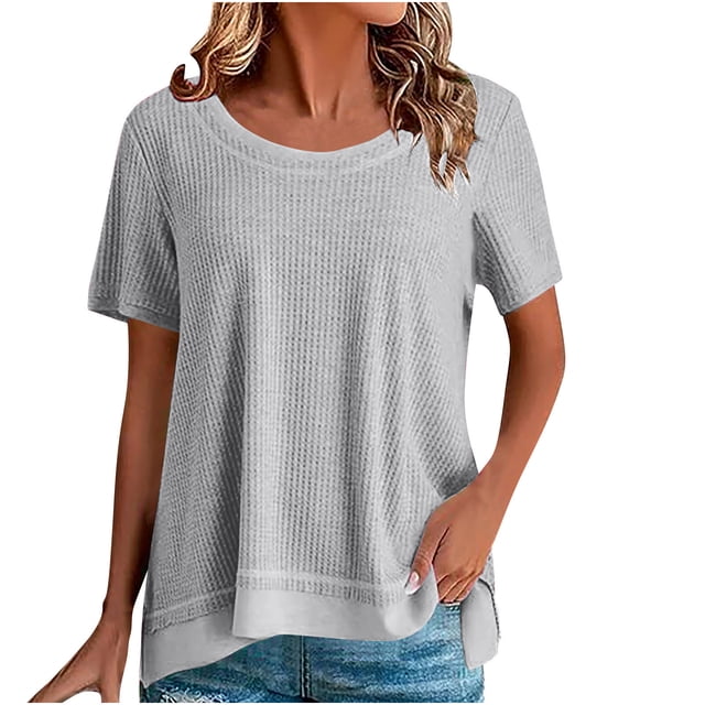 Posijego T-Shirts Oversize pour Femmes Manches Courtes Col Rond Hauts d'Été Décontractés Chemise Ample Tendance Blouses