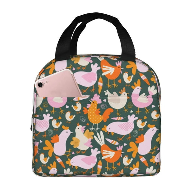 Easygdp Roosters and Chicks Bolsa Térmica Premium - Tela Oxford Impermeable, Gran Capacidad, Bolsillo Frontal, Unisex para Trabajo, Escuela, Actividades al Aire Libre y Picnics