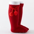 thumbnail image 2 of Haitryli Chaussettes Tricotées en Coton pour Bébés Filles avec Nœud et Pompons, Vêtements Décontractés pour Filles Rouges m, 2 of 5