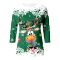 thumbnail image 3 of Haut à Col Rond Imprimé de Noël pour Femmes, Manches 3/4, T-Shirt Décontracté, Manches Longues, Boutons, Shorts, Ensemble de Tunique, Chandail, Bleu, 3 of 4