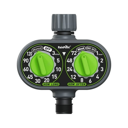 RainPoint Automatic 2 Dial Programmable Hose Sprinkler Timer, Weatherproof Outdoor Water Timer for Garden Lawn, Watering Controller