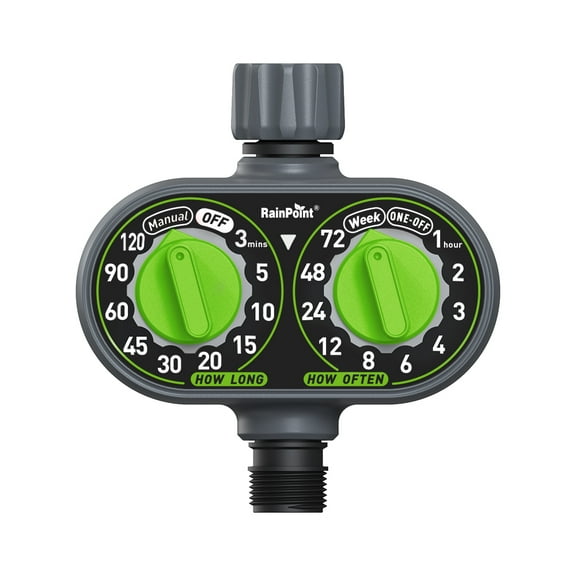 RainPoint Automatic 2 Dial Programmable Hose Sprinkler Timer, Weatherproof Outdoor Water Timer for Garden Lawn, Watering Controller