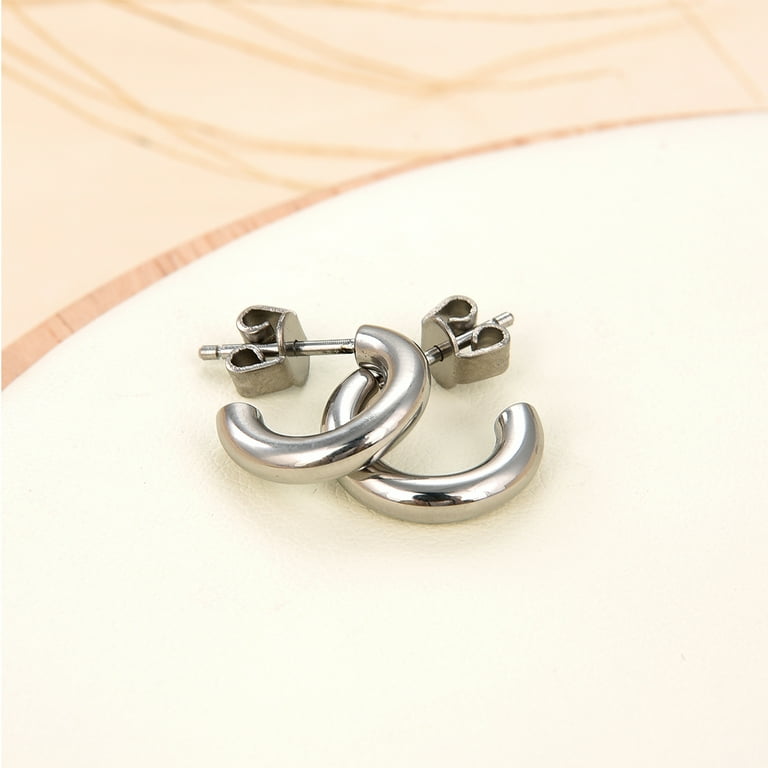 3 Pairs Huggie Earrings Women, Hoop Earrings Black, Hypoallergenic Titanium for Sensitive Ears, 8mm 10mm 12mm Non-Nickel Earrings, Cartilage Helix Lobes Hinged Sleeper Earring