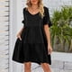 thumbnail image 1 of Vestido plisado con mangas con volantes Traje de vacaciones suelto de color sólido para mujer de tres capas FLhrweasw Nuevo, 1 of 7