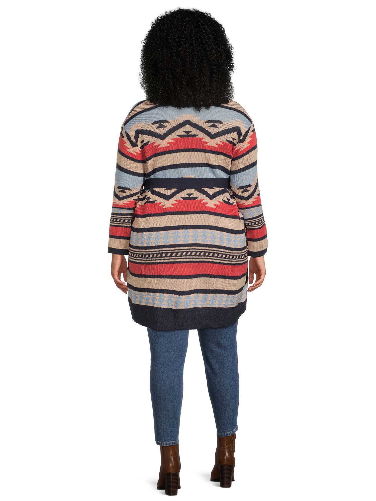 Valerie Stevens Women's Plus Size Open Front Fringe Cardigan, Midweight