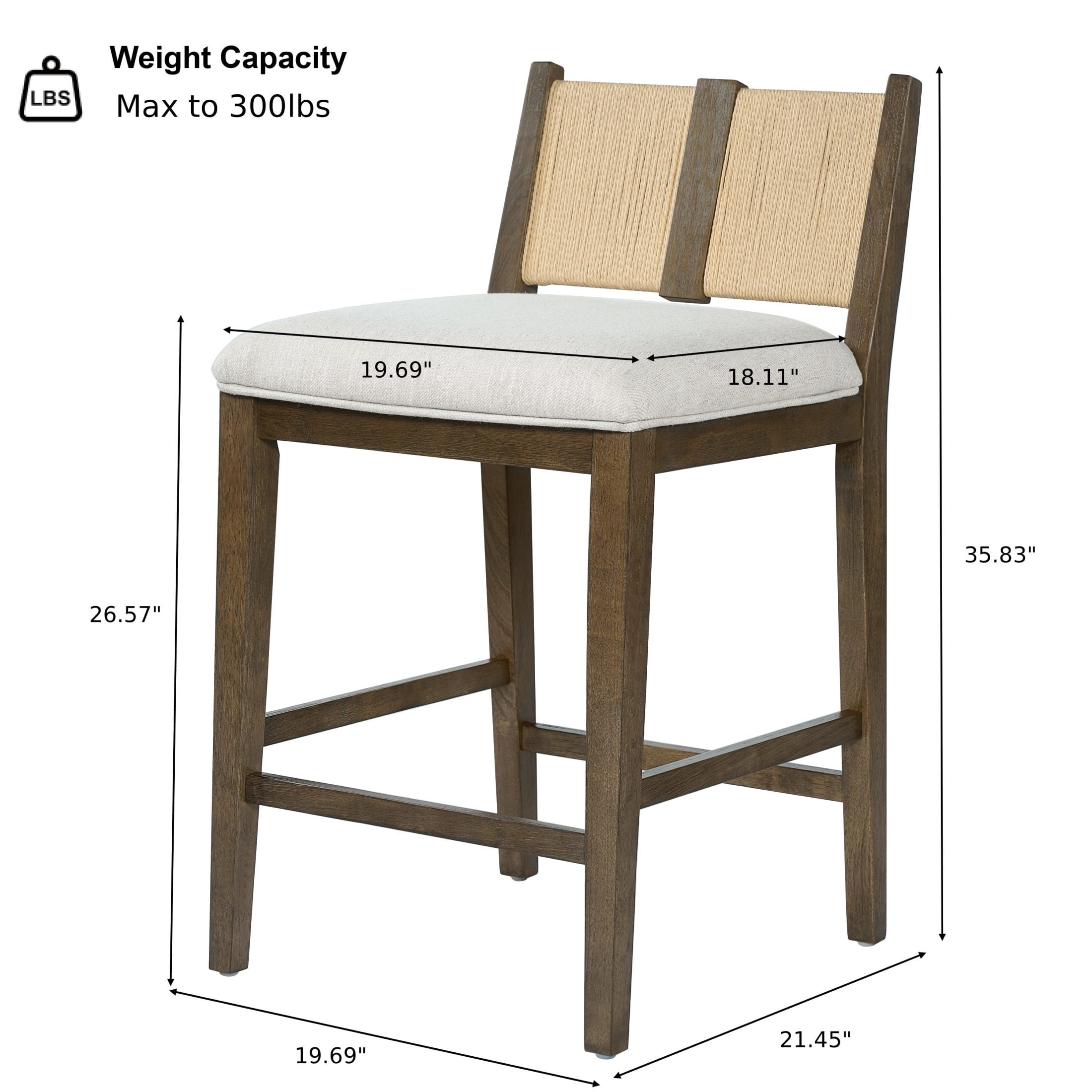 Christopher Knight Home 35.8" Modern Upholstered Counter Stools, Rope Back, Walnut+Beige, Set of 2