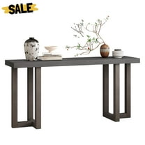 GZXS 63" Rectangle Couch Table for Living Room, Modern Entryway Console Table with Solid Wood Legs and Geometric Structure, Dark Gray