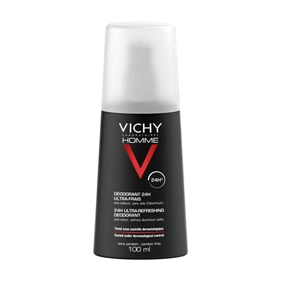 Refurbished Vichy Homme 24 Hour Protection Men's Deodorant Spray Aluminum Free for Sensitive Skin 3.38 Fl Oz