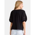 thumbnail image 3 of Time and Tru Women's Lace Trim Top with Puff Sleeves, Sizes XS-XXXL, 3 of 5