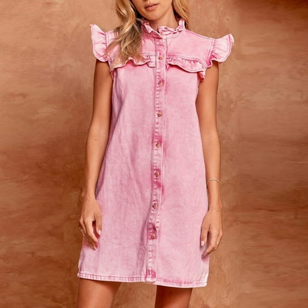 Vestido vaquero retro de estilo vintage vestido informal holgado para mujer traje diario de algodón