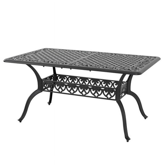 Nuu Garden Outdoor Dining Table with Umbrella Hole, All Weather Aluminum Outdoor Patio Table, 6 Person Rectangle Dining Table, Backyard Bistro Table, Black